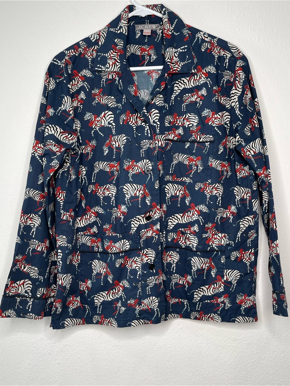 J.Crew Pajama Top Shirt Size XS‎ Blue Zebra Print 100 % Cotton Button Up CP598
